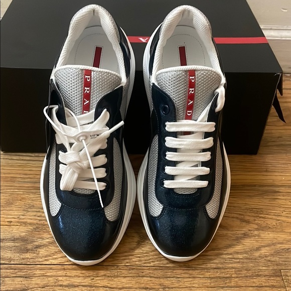 Prada Men's Blue and White Sneakers - Picture 7 of 7
